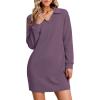 imageWIHOLL Womens Long Sleeve Lapel Collared V Neck Sweatshirt Dress Loose Fit Solid Color Mini Dresses Fall 2024Purple
