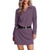imageWIHOLL Womens Long Sleeve Lapel Collared V Neck Sweatshirt Dress Loose Fit Solid Color Mini Dresses Fall 2024Purple