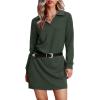 imageWIHOLL Womens Long Sleeve Lapel Collared V Neck Sweatshirt Dress Loose Fit Solid Color Mini Dresses Fall 2024Sage Green