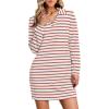 imageWIHOLL Womens Long Sleeve Lapel Collared V Neck Sweatshirt Dress Loose Fit Solid Color Mini Dresses Fall 2024WhiteLight Brown