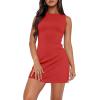 imageWIHOLL Womens Summer Sleeveless Boat Neck Mini Dress Slim Fit Party Club Bodycon DressesD  Red