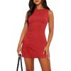 imageWIHOLL Womens Summer Sleeveless Boat Neck Mini Dress Slim Fit Party Club Bodycon DressesD  Red