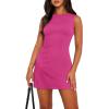 imageWIHOLL Womens Summer Sleeveless Boat Neck Mini Dress Slim Fit Party Club Bodycon DressesE  Hot Pink