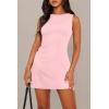 imageWIHOLL Womens Summer Sleeveless Boat Neck Mini Dress Slim Fit Party Club Bodycon DressesH  Pink