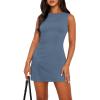 imageWIHOLL Womens Summer Sleeveless Boat Neck Mini Dress Slim Fit Party Club Bodycon DressesI  Blue