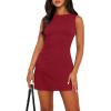 imageWIHOLL Womens Summer Sleeveless Boat Neck Mini Dress Slim Fit Party Club Bodycon DressesL  Red