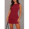 imageWIHOLL Womens Summer Sleeveless Boat Neck Mini Dress Slim Fit Party Club Bodycon DressesL  Red