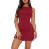 imageWIHOLL Womens Summer Sleeveless Boat Neck Mini Dress Slim Fit Party Club Bodycon DressesL  Red