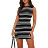 imageWIHOLL Womens Summer Sleeveless Boat Neck Mini Dress Slim Fit Party Club Bodycon DressesN  White Stripe