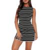 imageWIHOLL Womens Summer Sleeveless Boat Neck Mini Dress Slim Fit Party Club Bodycon DressesN  White Stripe