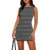 imageWIHOLL Womens Summer Sleeveless Boat Neck Mini Dress Slim Fit Party Club Bodycon DressesO  Greyblack Stripe