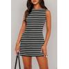 imageWIHOLL Womens Summer Sleeveless Boat Neck Mini Dress Slim Fit Party Club Bodycon DressesO  Greyblack Stripe
