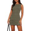 imageWIHOLL Womens Summer Sleeveless Boat Neck Mini Dress Slim Fit Party Club Bodycon DressesP  Khakiblack Stripe