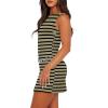 imageWIHOLL Womens Summer Sleeveless Boat Neck Mini Dress Slim Fit Party Club Bodycon DressesP  Khakiblack Stripe