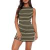 imageWIHOLL Womens Summer Sleeveless Boat Neck Mini Dress Slim Fit Party Club Bodycon DressesP  Khakiblack Stripe