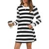imageWIHOLL Dresses for Women Long Sleeve Casual Loose Fit Fall Fashion Crewneck Mini Dress with PocketsB  Black Stripe