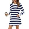 imageWIHOLL Dresses for Women Long Sleeve Casual Loose Fit Fall Fashion Crewneck Mini Dress with PocketsB  Blue Stripe