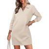 imageWIHOLL Womens Long Sleeve Lapel Collared V Neck Sweatshirt Dress Loose Fit Solid Color Mini Dresses Fall 2024Apricot