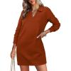 imageWIHOLL Womens Long Sleeve Lapel Collared V Neck Sweatshirt Dress Loose Fit Solid Color Mini Dresses Fall 2024Caramel