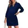 imageWIHOLL Womens Long Sleeve Lapel Collared V Neck Sweatshirt Dress Loose Fit Solid Color Mini Dresses Fall 2024Navy Blue
