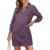 imageWIHOLL Womens Long Sleeve Lapel Collared V Neck Sweatshirt Dress Loose Fit Solid Color Mini Dresses Fall 2024Purple