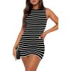 imageWIHOLL Womens Summer Sleeveless Boat Neck Mini Dress Slim Fit Party Club Bodycon DressesN  White Stripe