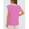 imageWIHOLL Cap Sleeve Tops for Women Summer Top Basic Tee Shirts Casual Tank Loose Fit 2025 FashionS  Fuchsiawhite Stripe