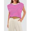 imageWIHOLL Cap Sleeve Tops for Women Summer Top Basic Tee Shirts Casual Tank Loose Fit 2025 FashionS  Fuchsiawhite Stripe