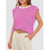 imageWIHOLL Cap Sleeve Tops for Women Summer Top Basic Tee Shirts Casual Tank Loose Fit 2025 FashionS  Fuchsiawhite Stripe