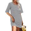 imageWIHOLL Night Gowns for Women Short Sleeve Casual Sleep Shirt Loungerwaer Pullover Tshirts DressesBlack Striped