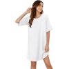 imageWIHOLL Night Gowns for Women Short Sleeve Casual Sleep Shirt Loungerwaer Pullover Tshirts DressesWhite