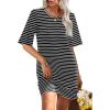 imageWIHOLL Night Gowns for Women Short Sleeve Casual Sleep Shirt Loungerwaer Pullover Tshirts DressesWhite Striped