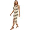 imageWIHOLL Womens Bodycon Summer Casual Midi Sundress Sleeveless Cute Hollow Out Knit Side Slit Striped Long Tank DressApricot