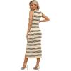 imageWIHOLL Womens Bodycon Summer Casual Midi Sundress Sleeveless Cute Hollow Out Knit Side Slit Striped Long Tank DressApricot