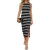 imageWIHOLL Womens Bodycon Summer Casual Midi Sundress Sleeveless Cute Hollow Out Knit Side Slit Striped Long Tank DressBlack