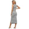 imageWIHOLL Womens Bodycon Summer Casual Midi Sundress Sleeveless Cute Hollow Out Knit Side Slit Striped Long Tank DressGrey