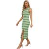 imageWIHOLL Womens Bodycon Summer Casual Midi Sundress Sleeveless Cute Hollow Out Knit Side Slit Striped Long Tank DressLight Green