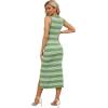 imageWIHOLL Womens Bodycon Summer Casual Midi Sundress Sleeveless Cute Hollow Out Knit Side Slit Striped Long Tank DressLight Green