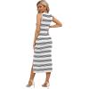 imageWIHOLL Womens Bodycon Summer Casual Midi Sundress Sleeveless Cute Hollow Out Knit Side Slit Striped Long Tank DressWhite