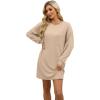 imageWIHOLL Womens Long Sleeve Dress Loose Fit Casual Crewneck Flowy Mini Dresses with Pockets Fall FashionBeige