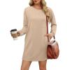 imageWIHOLL Womens Long Sleeve Dress Loose Fit Casual Crewneck Flowy Mini Dresses with Pockets Fall FashionBeige