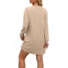 imageWIHOLL Womens Long Sleeve Dress Loose Fit Casual Crewneck Flowy Mini Dresses with Pockets Fall FashionBeige