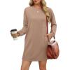 imageWIHOLL Womens Long Sleeve Dress Loose Fit Casual Crewneck Flowy Mini Dresses with Pockets Fall FashionBkhaki