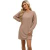 imageWIHOLL Womens Long Sleeve Dress Loose Fit Casual Crewneck Flowy Mini Dresses with Pockets Fall FashionBkhaki