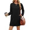 imageWIHOLL Womens Long Sleeve Dress Loose Fit Casual Crewneck Flowy Mini Dresses with Pockets Fall FashionBlack