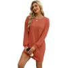 imageWIHOLL Womens Long Sleeve Dress Loose Fit Casual Crewneck Flowy Mini Dresses with Pockets Fall FashionCaramel