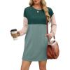 imageWIHOLL Womens Long Sleeve Dress Loose Fit Casual Crewneck Flowy Mini Dresses with Pockets Fall FashionCcolor Block Green