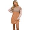 imageWIHOLL Womens Long Sleeve Dress Loose Fit Casual Crewneck Flowy Mini Dresses with Pockets Fall FashionCcolor Block Orange Yellow