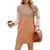 imageWIHOLL Womens Long Sleeve Dress Loose Fit Casual Crewneck Flowy Mini Dresses with Pockets Fall FashionCcolor Block Orange Yellow