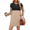 imageWIHOLL Womens Long Sleeve Dress Loose Fit Casual Crewneck Flowy Mini Dresses with Pockets Fall FashionColor Block Beige